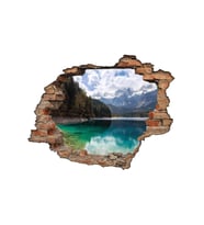 Renkselart Kirik Tuğla, Göl, Ağaçlar Duvar Sticker-206