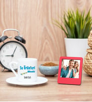 Su Ürünleri Mühendisi Kahve Fincanı ve Kırmızı Mini Fotoğraf Çerçevesi