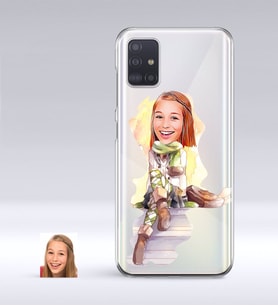 BK Gift Kişiye Özel Bayan Karikatürlü Samsung Galaxy A51 İnce Şeffaf Silikon Telefon Kapağı-17 (Beyaz)