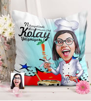 BK Gift Kişiye Özel Bayan Chef Karikatürlü  Yastık  1