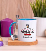 Elektrik Mühendisi Ahşap Altlıklı Mavi Kupa Bardak