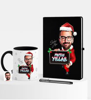 BK Gift Kişiye Özel Yılbaşı Temalı Bay Karikatürlü Siyah Defter Kalem Kupa Seti - 1