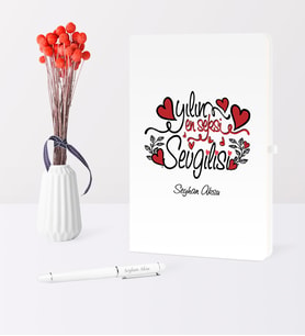 BK Gift Kişiye Özel Yılın En Seksi Sevgilisi Temalı Beyaz Defter Kalem Seti