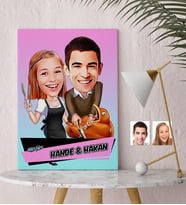 BK Gift Kişiye Özel Aşçı Çift Karikatür Kanvas Tablo 30x50cm  2