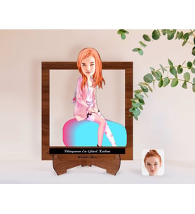 BK Gift Kişiye Özel Kadınlar Günü Dünyanın En Güzel Kadını Karikatürlü Ahşap Standlı 3D Biblo-16 (Beyaz)