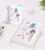 BK Gift Kişiye Özel Kadınlar Günü Tasarımlı Beyaz Defter Kalem ve Kupa Seti-8 (Model 1)