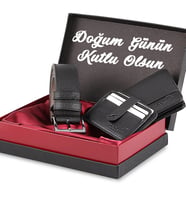 Doğum Günün Kutlu Olsun Yazılı Polo Air Erkek Set Kemer Cüzdan Kartlık Kombin