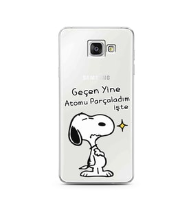 Snoopy Tasarımlı Süper Şeffaf Silikon Telefon Kılıfı Samsung A3 (2016)