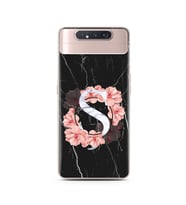 Mermer Çiçekli Harf Tasarım Süper Şeffaf Silikon Telefon Kılıfı Samsung A80 Ş-Ha