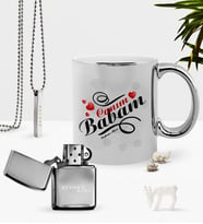 BK Gift Kişiye Özel Canım Babam Krom Kupa Benzinli Çakmak Kolye Seti-7 (Model 1)