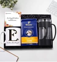 Kişiye özel Harf Ve İsim Baskılı Kupa & French Press & 250 Gram Tchibo Special Filtre Kahve Hediye Seti