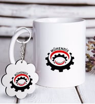 BK Gift Kişiye Özel Mesleki Mühendis Beyaz Kupa ve Anahtarlık Hediye Seti-3 (Model 1)
