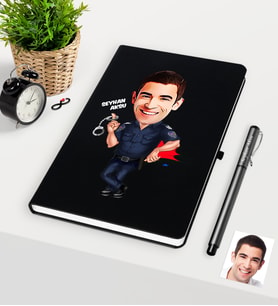 BK Gift Kişiye Özel Bay Polis Karikatürlü Siyah Defter Kalem Seti - 2