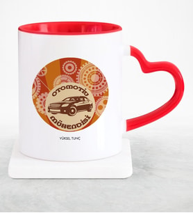 BK Gift Kişiye Özel Mesleki Otomotiv Mühendisi Kırmızı Kalpli Kupa Bardak  1