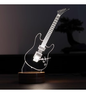Gitar Led Masa Lambası Müzik Öğretmenine Hediye Gece Lambası Ahşap Taban 7 Farklı Işık Renkli
