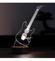 Gitar Led Masa Lambası Müzik Öğretmenine Hediye Gece Lambası Ahşap Taban 7 Farklı Işık Renkli