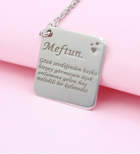 925 Ayar Gümüş Altın Kaplama Kişiye Özel Meftun Sözlük Kolye