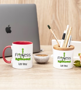 Fitness Eğitmeni Kırmızı Kupa Bardak Ve Kalemlik Seti