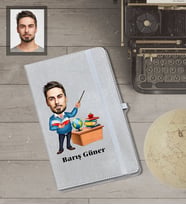 Kişiye Özel Öğretmen Karikatürlü Gri Defter Bay-1