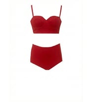 Kırmızı Yüksek Bel Bikini Alt Üst Takım