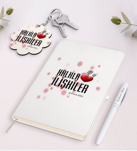 BK Gift Kişiye Özel Halkla İlişkiler Beyaz Defter Kalem Ve Anahtarlık Hediye Seti (Model 1)