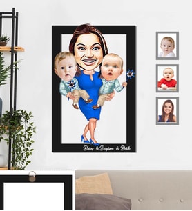 Kişiye Özel Aile Karikatürlü 3D Ahşap Tablo 30x47  Mod-3