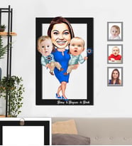 Kişiye Özel Aile Karikatürlü 3D Ahşap Tablo 30x47  Mod-3