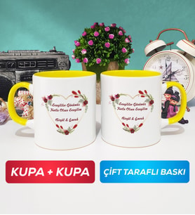 İkili Sevgiliye Sevgililer Günü Hediyesi 13 Kupa Bardak Sarı