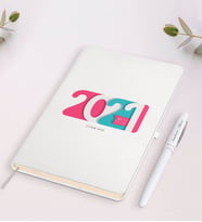 BK Gift Kişiye Özel 2024 Mutlu Yıllar Beyaz Defter ve Kalem Hediye Seti-6 (Beyaz)