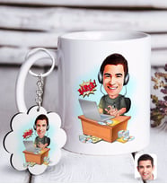 BK Gift Kişiye Özel Erkek Gamer Karikatürlü Beyaz Kupa ve Anahtarlık Hediye Seti-1 (Model 1)