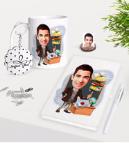 BK Gift Kişiye Özel Erkek Öğretmen Karikatürlü Kupa Anahtarlık Beyaz Defter Kalem Hediye Seti-2 (Model 1)