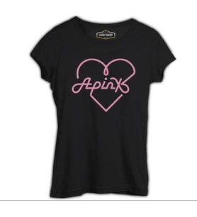 Apink - Logo Kalp Siyah Kadın Tshirt