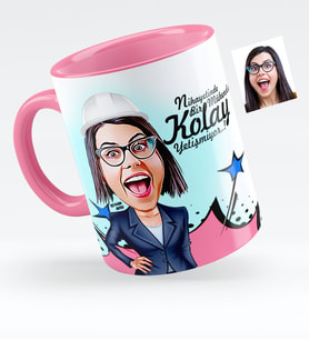 BK Gift Kişiye Özel Bayan Mühendis Karikatürlü Pembe Kupa Bardak  1