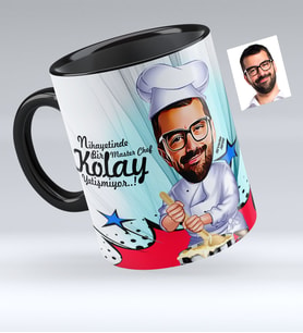 BK Gift Kişiye Özel Bay Chef Karikatürlü Siyah Kupa Bardak  2