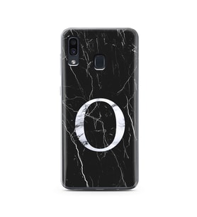 Samsung A30 Siyah Mermer Harf Tasarımlı Telefon Kılıfı O-Harfi 