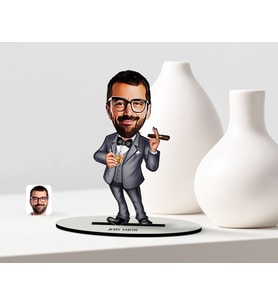 BK Gift Kişiye Özel Bay Patron Karikatür Ahşap Biblo  3