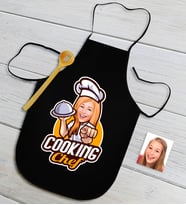 BK Gift Kişiye Özel Bayan Chef Karikatürlü Siyah Mutfak Önlüğü-15