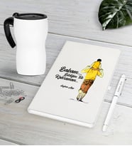 BK Gift Kişiye Özel Babam Bildiğim Tek Kahraman Beyaz Defter Kalem Termos Mug Seti (Model 1)