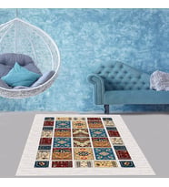Etnik Motifler Desenli Dijital Baskı Yıkanabilir Modern Salon Halı ve Yolluk (Bej)