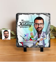 BK Gift Kişiye Özel Bay Kimya Mühendisi Karikatürlü Dekoratif Doğal Taş  1