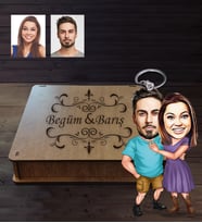 Kişiye Özel Sevgili Karikatürlü Ahşap Anahtarlık Kutulu Model 1