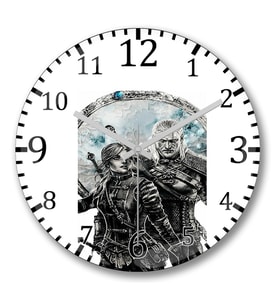 Geralt e Cirilla Duvar Saati Bombeli Gercek Cam