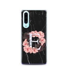 Mermer Çiçekli Harf Tasarım Süper Şeffaf Silikon Telefon Kılıfı Huawei P30  E-Ha