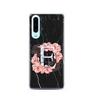 Mermer Çiçekli Harf Tasarım Süper Şeffaf Silikon Telefon Kılıfı Huawei P30  E-Ha