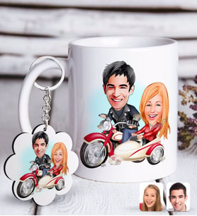BK Gift Kişiye Özel Sevgililer Karikatürlü Beyaz Kupa ve Anahtarlık Hediye Seti-12 (Model 1)