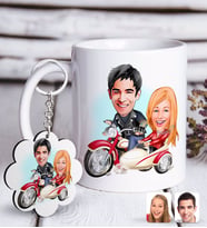 BK Gift Kişiye Özel Sevgililer Karikatürlü Beyaz Kupa ve Anahtarlık Hediye Seti-12 (Model 1)