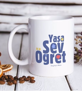 BK Gift Kişiye Özel Yaşa Sev Öğret Beyaz Kupa Bardak-2