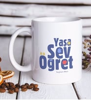BK Gift Kişiye Özel Yaşa Sev Öğret Beyaz Kupa Bardak-2