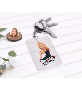BK Gift Kişiye Özel Kadın Yoga Karikatürlü Şeffaf Pleksi Anahtarlık-2 (Beyaz)