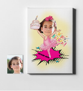 BK Gift Kişiye Özel Kız Çocuk Doğum Günü Karikatür Kanvas Tablo 50x70cm 1